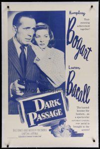4g102 DARK PASSAGE linen 1sh R56 great close up of Humphrey Bogart with gun & sexy Lauren Bacall!