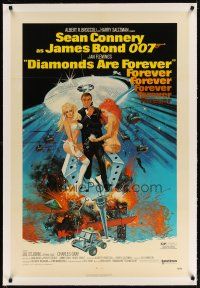4g109 DIAMONDS ARE FOREVER linen 1sh '71 art of Sean Connery as James Bond by Robert McGinnis!