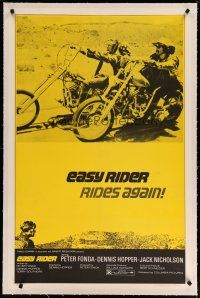 4g121 EASY RIDER linen 1sh R72 classic image of Peter Fonda & Dennis Hopper on motorcycles!