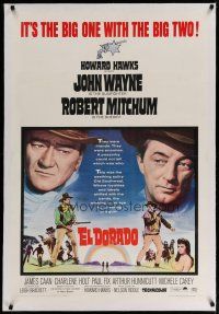 4g123a EL DORADO linen 1sh '66 John Wayne, Robert Mitchum, Howard Hawks, big one with the big two!