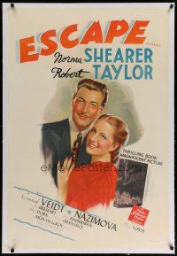 4g124 ESCAPE linen style D 1sh '40 stone litho of Robert Taylor & Nazi mistress Norma Shearer!