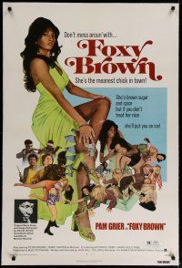 4g147 FOXY BROWN linen 1sh '74 don't mess w/Pam Grier, meanest chick in town, she'll put you on ice!