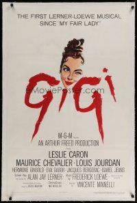 4g159 GIGI linen 1sh '58 art of winking Leslie Caron, Best Director & Best Picture winner!