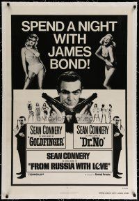 4g167 GOLDFINGER/DR. NO/FROM RUSSIA WITH LOVE linen 1sh '72 Sean Connery, James Bond triple-bill!