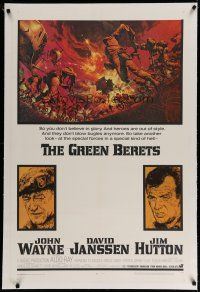 4g174 GREEN BERETS linen 1sh '68 John Wayne, David Janssen, Jim Hutton, Vietnam War art by McCarthy!