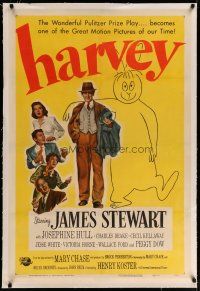 4g178 HARVEY linen 1sh '50 great image of James Stewart standing with 6 foot imaginary rabbit!