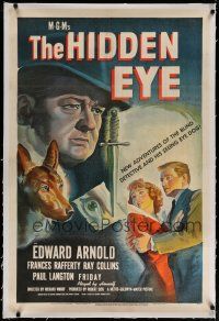 4g185 HIDDEN EYE linen 1sh '45 blind detective Edward Arnold and Friday the seeing eye dog!
