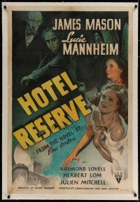 4g190 HOTEL RESERVE linen 1sh '44 James Mason, Lucie Mannheim, from the novel by Eric Ambler!