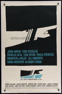4g198 IN HARM'S WAY linen 1sh '65 Otto Preminger, classic Saul Bass pointing hand artwork!