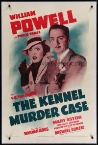 4g220 KENNEL MURDER CASE linen 1sh R42 William Powell as detective Philo Vance with Mary Astor!