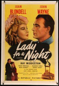 4g230 LADY FOR A NIGHT linen 1sh R50 headshots of John Wayne, Joan Blondell + riverboat!