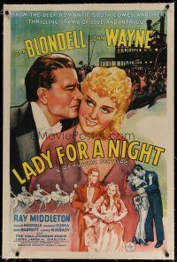 4g229 LADY FOR A NIGHT linen 1sh '41 great art of John Wayne & sexy Joan Blondell + riverboat!