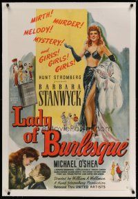 4g232 LADY OF BURLESQUE linen 1sh '43 art of sexy Barbara Stanwyck as Gypsy Rose Lee-like stripper!