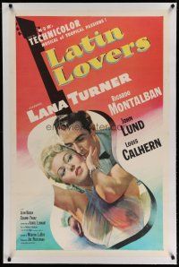 4g237 LATIN LOVERS linen 1sh '53 best artwork of sexy Lana Turner & Ricardo Montalban in guitar!