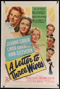 4g244 LETTER TO THREE WIVES linen 1sh '49 Jeanne Crain, Linda Darnell, Sothern, young Kirk Douglas!