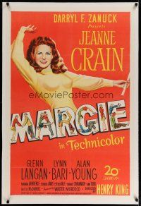 4g264 MARGIE linen 1sh '46 great artwork of sexy Jeanne Crain, plus cool title design!
