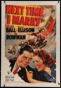 4g292 NEXT TIME I MARRY linen 1sh '38 directed by Garson Kanin, art of Lucille Ball & James Ellison