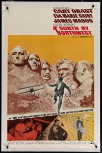 4g298 NORTH BY NORTHWEST linen 1sh R66 Cary Grant chased by cropduster by Mt. Rushmore, Hitchcock