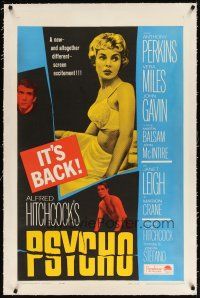 4g328 PSYCHO linen 1sh R65 sexy half-dressed Janet Leigh, Anthony Perkins, Alfred Hitchcock classic