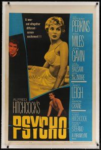 4g327 PSYCHO linen 1sh '60 sexy half-dressed Janet Leigh, Anthony Perkins, Alfred Hitchcock!