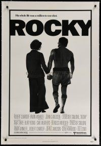 4g353 ROCKY linen 1sh '76 boxer Sylvester Stallone holding hands with Talia Shire, boxing classic!