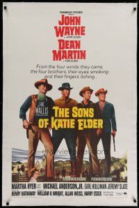 4g381 SONS OF KATIE ELDER linen 1sh '65 line up of John Wayne, Dean Martin & more + Martha Hyer!