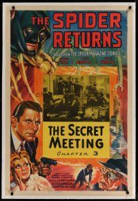 4g385 SPIDER RETURNS linen chapter 3 1sh '41 cool serial artwork with masked hero, Secret Meeting!