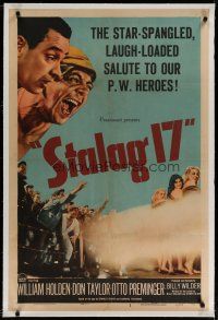 4g388 STALAG 17 linen 1sh '53 William Holden, Robert Strauss, Billy Wilder WWII POW classic!