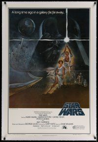 4g391a STAR WARS linen style A first printing 1sh '77 George Lucas classic sci-fi epic, great art by Jung!
