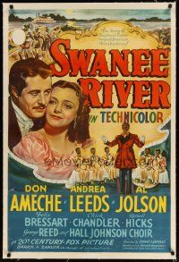 4g396 SWANEE RIVER linen style B 1sh '39 art of Don Ameche, Andrea Leeds & blackface Al Jolson!