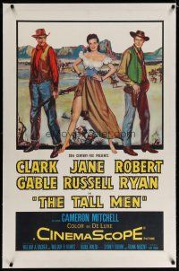 4g400 TALL MEN linen 1sh '55 cool art of Clark Gable, sexy Jane Russell showing leg & Robert Ryan!
