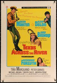 4g407 TEXAS ACROSS THE RIVER linen 1sh '66 cowboy Dean Martin, Alain Delon & Indian Joey Bishop!