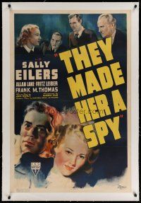 4g410 THEY MADE HER A SPY linen 1sh '39 artwork of Sally Eilers, Allan Rocky Lane, Fritz Leiber