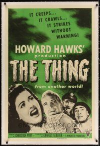4g413 THING linen 1sh R54 Howard Hawks classic horror, it creeps & strikes without warning!