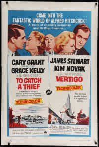 4g420 TO CATCH A THIEF/VERTIGO linen 1sh '63 Alfred Hitchcock, Cary Grant, Princess Grace Kelly!