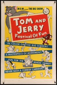 4g421 TOM & JERRY FESTIVAL OF FUN linen 1sh '62 many violent cartoon images of Tom & Jerry!