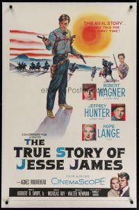4g432 TRUE STORY OF JESSE JAMES linen 1sh '57 Nicholas Ray, Robert Wagner, Jeffrey Hunter, Lange