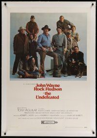 4g437 UNDEFEATED linen 1sh '69 great Civil War cast portrait with John Wayne & Rock Hudson!