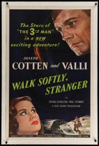 4g448 WALK SOFTLY STRANGER linen 1sh '50 Joseph Cotten & pretty Alida Valli, exciting film noir!