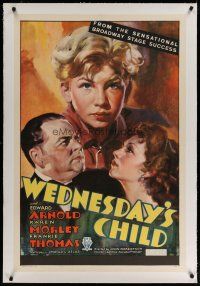 4g451 WEDNESDAY'S CHILD linen 1sh '34 stone litho art of young boy & his divorcing parents!