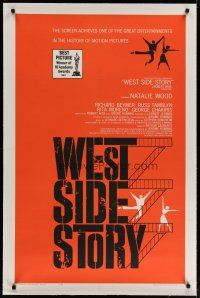 4g452 WEST SIDE STORY linen 1sh R63 Academy Award winning classic musical, wonderful art!