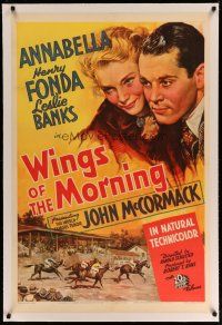 4g467 WINGS OF THE MORNING linen 1sh '37 Henry Fonda, Annabella + cool horse racing artwork!