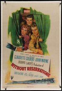 4g469 WITHOUT RESERVATIONS linen 1sh '46 art of John Wayne, Claudette Colbert & Don DeFore!
