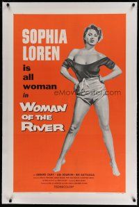 4g473 WOMAN OF THE RIVER linen 1sh R57 La Donna del fiume, full-length art of sexiest Sophia Loren!