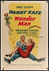 4g476 WONDER MAN linen 1sh '45 art of Danny Kaye holds sexy Virginia Mayo + dancing Vera-Ellen!