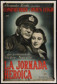 4h236 DARK JOURNEY linen Argentinean '37 cool art of Vivien Leigh & Conrad Veidt in WWI uniform!