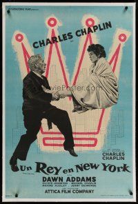 4h244 KING IN NEW YORK linen Argentinean '59 different art of Charlie Chaplin & Dawn Addams!