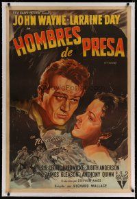 4h261 TYCOON linen Argentinean '47 great close up romantic artwork of John Wayne & Laraine Day!