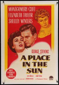 4h161 PLACE IN THE SUN linen Aust 1sh '51 Montgomery Clift, sexy Elizabeth Taylor, Shelley Winters