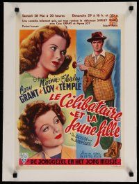 4h344 BACHELOR & THE BOBBY-SOXER linen Belgian '47 Cary Grant dates Shirley Temple & Myrna Loy!